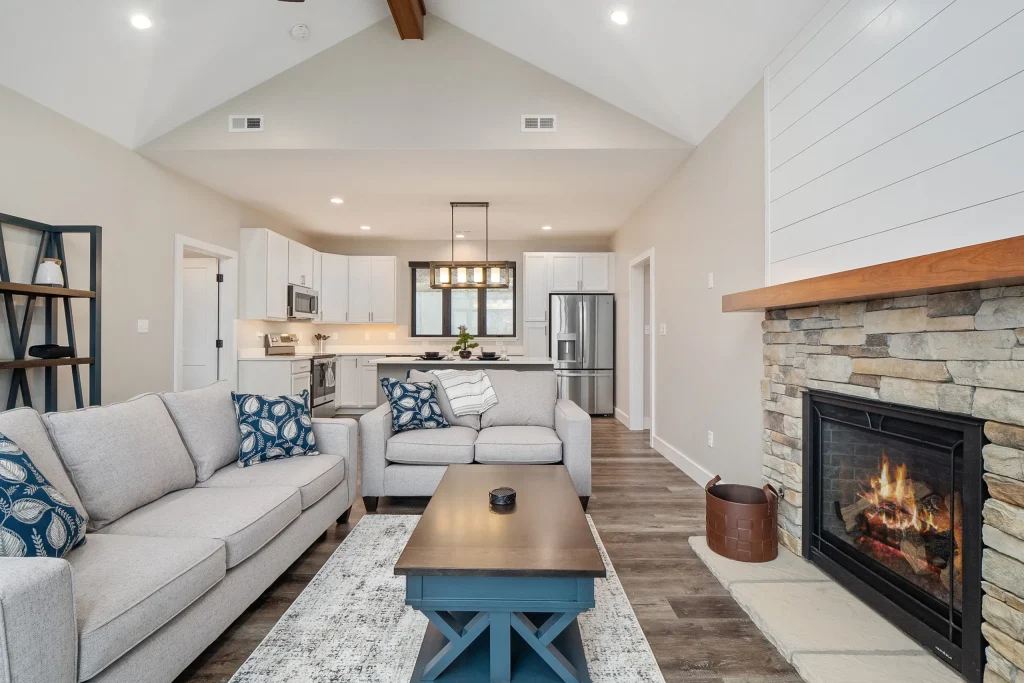 Stockell Custom Homes photo of front of new modern ranch home living room