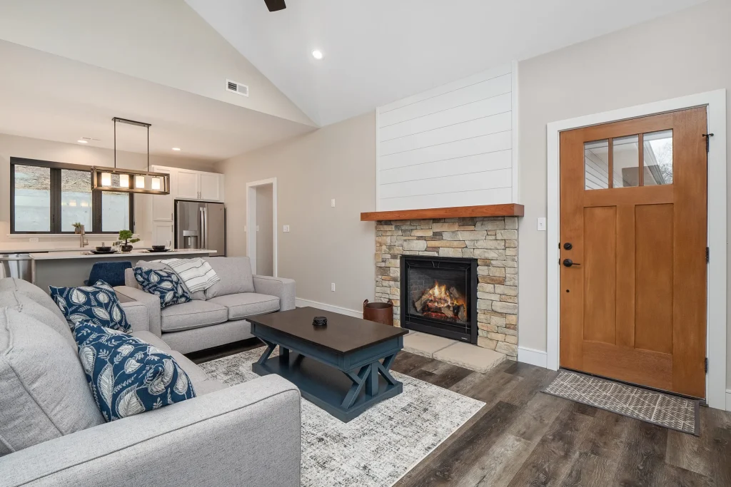 Stockell Custom Homes photo of front of new modern ranch home living room