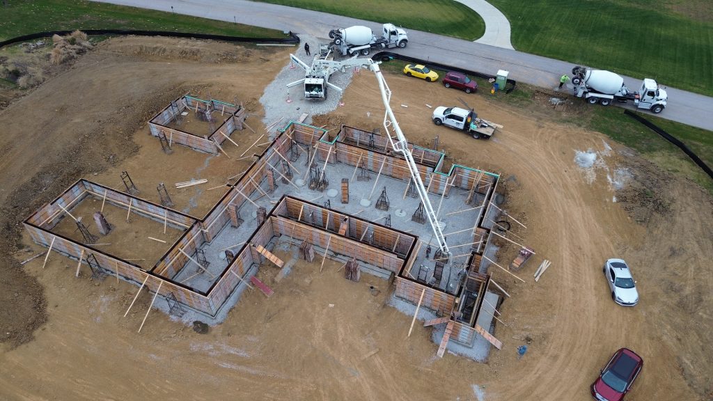 Concrete pour for the foundation of a custom home